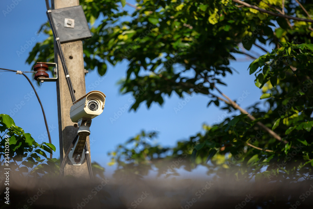 Fototapeta premium CCTV installment on public electrical pole
