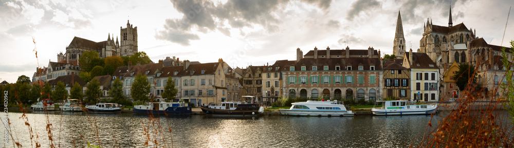 Panoramic view of Auxerre on river Yonne, France