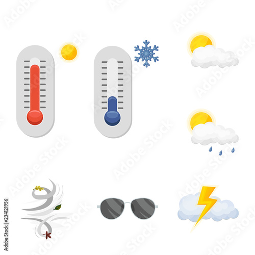 Vector design of weather and climate symbol. Set of weather and cloud stock vector illustration.