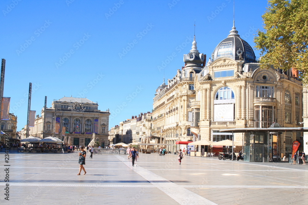 Comedy square in Montpellier, city in southern France and capital of the Herault department