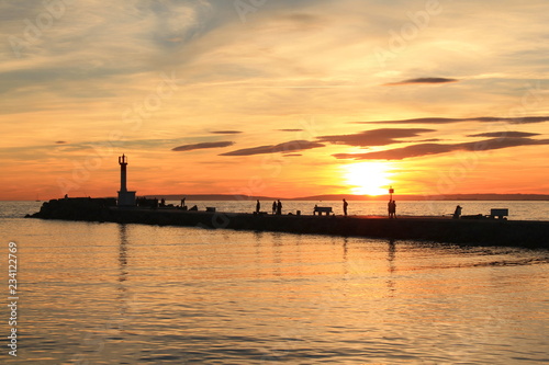 Amazing sunset over the mediterranean, Grau du Roi , a seaside resort on the coast of occitanie region in France