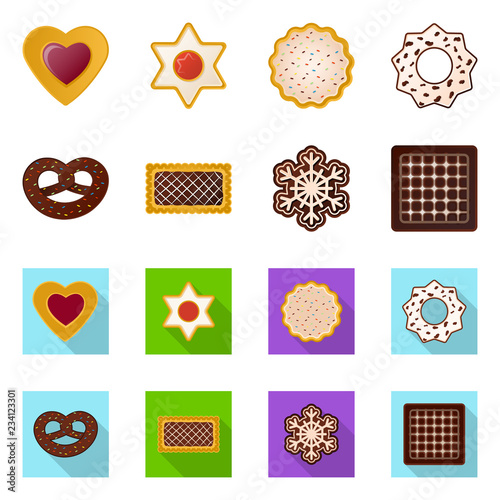 Vector design of biscuit and bake sign. Collection of biscuit and chocolate stock symbol for web. photo