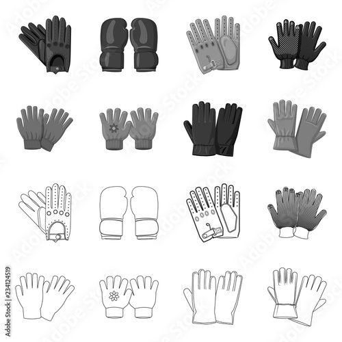 Vector illustration of glove and winter symbol. Collection of glove and equipment stock vector illustration.