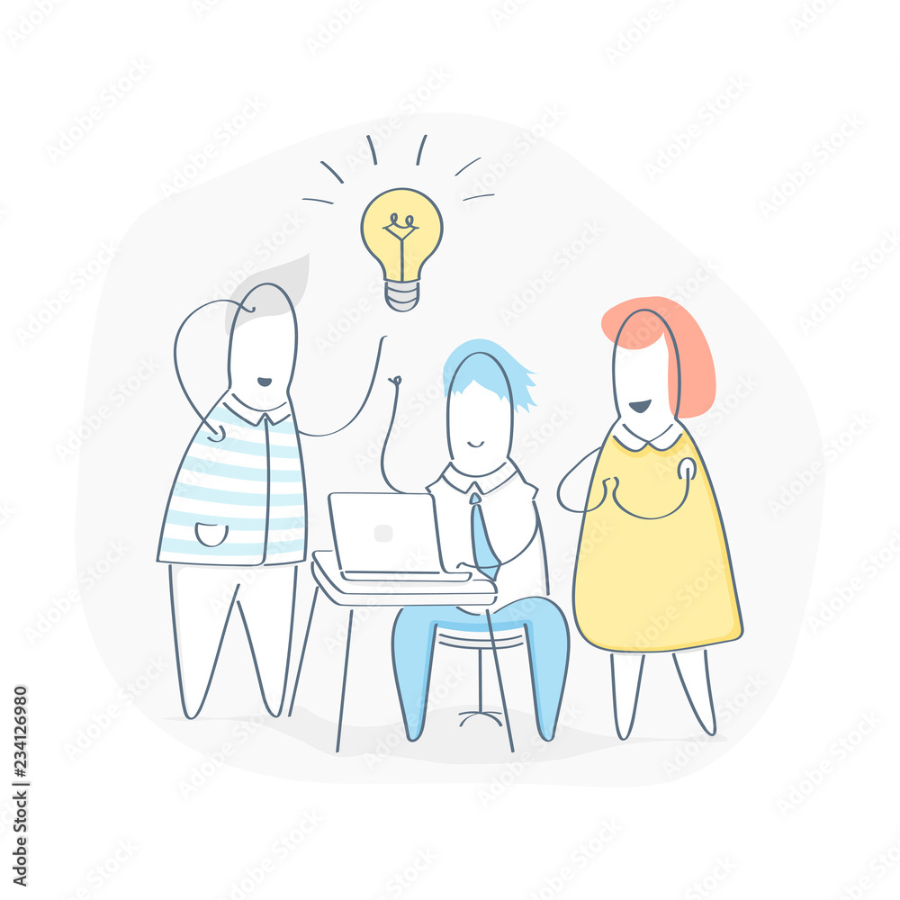 Creative team working under new product, solve the problem, generate ideas, working together in the company, brainstorming. Concept of team, business teamwork, human resources, management Creative team working under new product, solve the problem, generate ideas, working together in the company, brainstorming. Concept of team, business teamwork, human resources, management