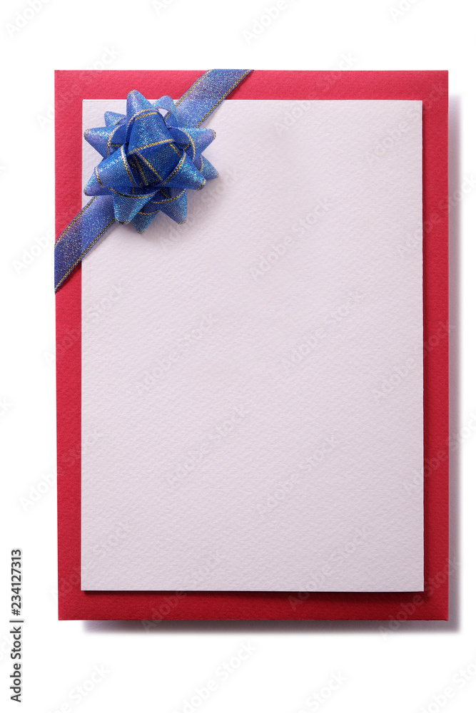 Christmas card blue bow decoration white vertical isolated Christmas card blue bow decoration white vertical isolated