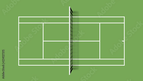 Tennis court. Grass cover field. Top view illustration with grid and shadow © Maxim P