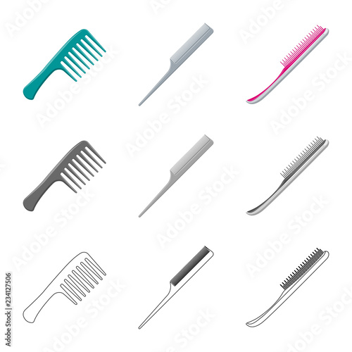 Isolated object of brush and hair symbol. Set of brush and hairbrush stock vector illustration.