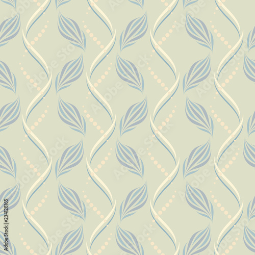 Seamless vector wavy pattern with abstract floral and geometric elements in pastel colors