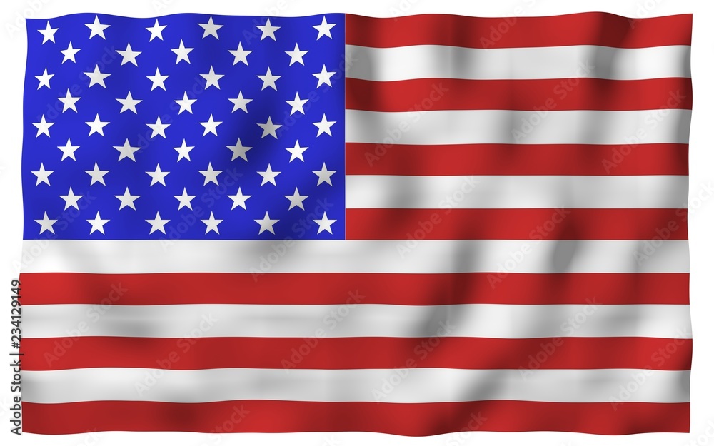 Waving flag of the United States of America. Stars and Stripes. State symbol of the USA. 3D illustration Waving flag of the United States of America. Stars and Stripes. State symbol of the USA. 3D illustration