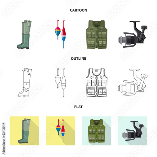 Vector design of fish and fishing symbol. Set of fish and equipment stock vector illustration.