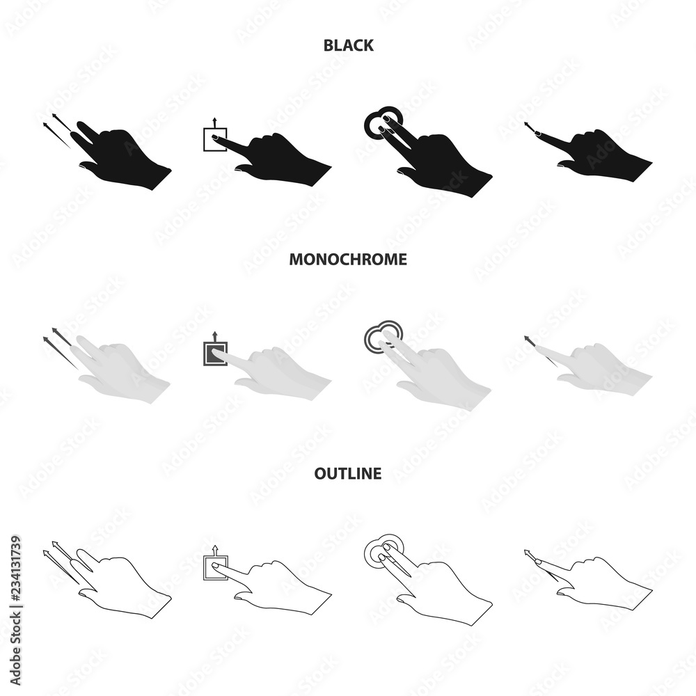Isolated object of touchscreen and hand symbol. Set of touchscreen and touch vector icon for stock. Isolated object of touchscreen and hand symbol. Set of touchscreen and touch vector icon for stock.