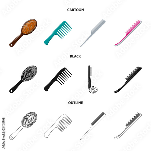 Isolated object of brush and hair sign. Set of brush and hairbrush stock symbol for web.