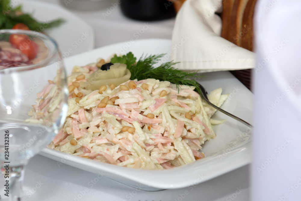 Cold dishes and snacks on the festive table. A rich luxurious meal in the restaurant. Cold dishes and snacks on the festive table. A rich luxurious meal in the restaurant.