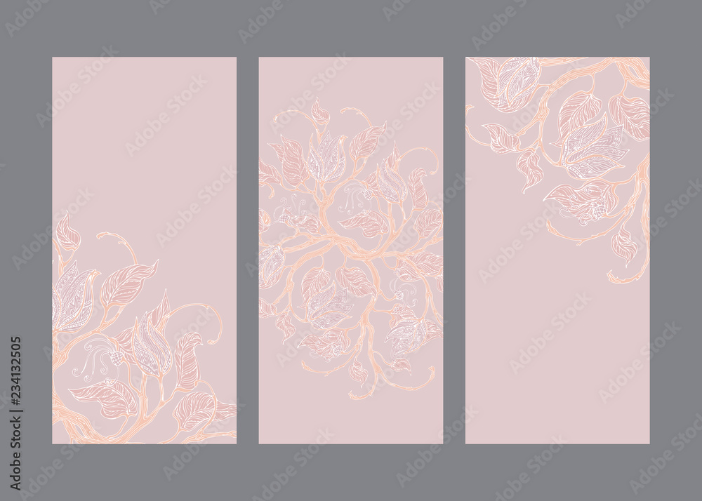 Cards set with cream vintage floral ornaments