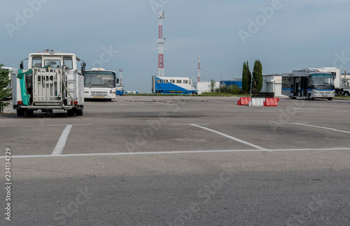 Airport transport machines during the working day.