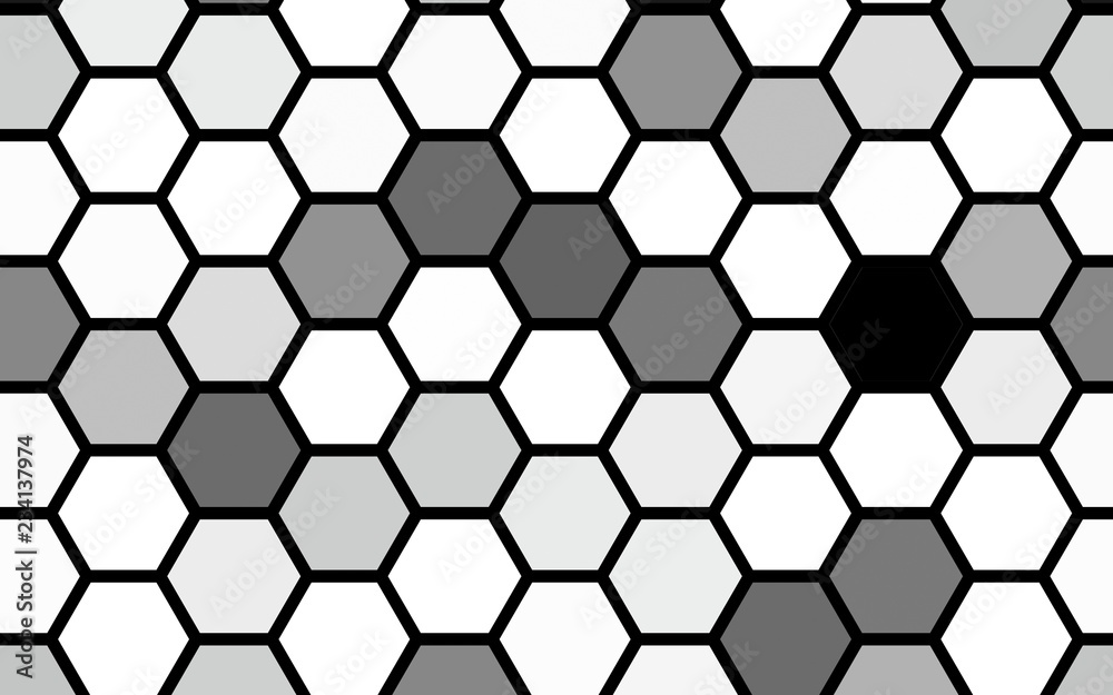 Black honeycomb with a gradient color. Isometric geometry. 3D illustration Black honeycomb with a gradient color. Isometric geometry. 3D illustration