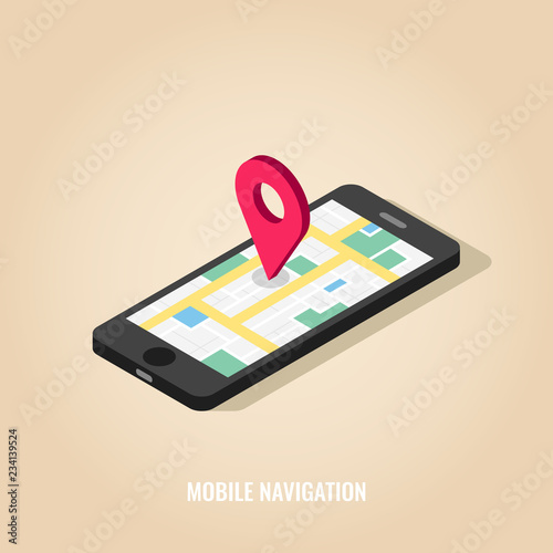 Modern, isometric mobile navigation illustration.
