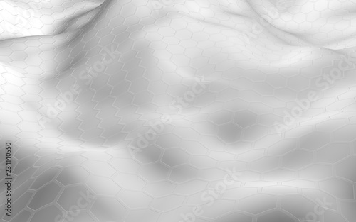 Honeycomb white with a gradient color on a light background. Perspective view on polygon look like honeycomb. Wavy surface. Isometric geometry. 3D illustration photo