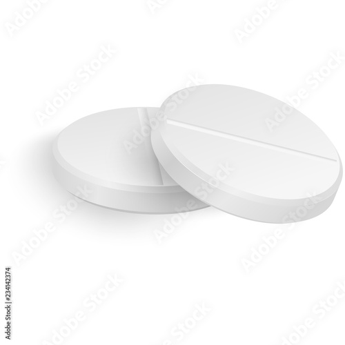 Realistic 3d white medical pills closeup, isolated on white background. Vector