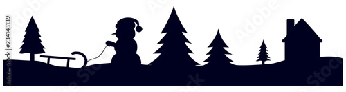 black winter landscape christmas silhouette isolated