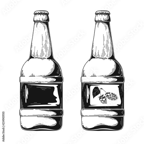 Set of beer bottles. Vector illustration. Sketch.