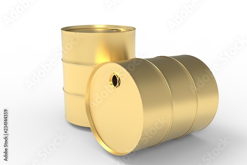 Two Golden Metal Industrial Oil Barrels 3D rendering photo