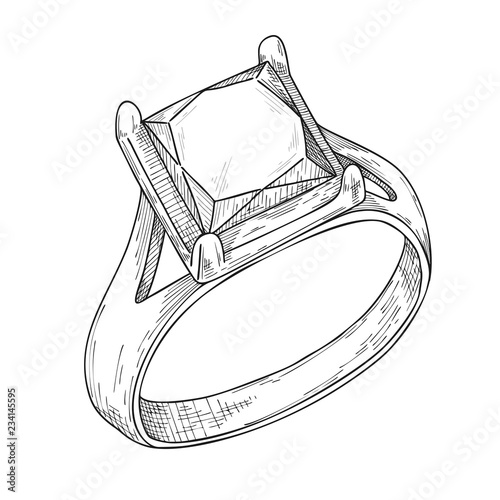 Hand drawn a jewelry ring. Vector illustration of a sketch style.