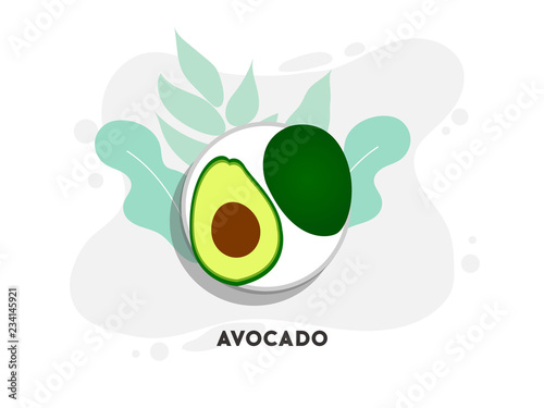 Whole and cut in half avocado with pit. Vector illustration.