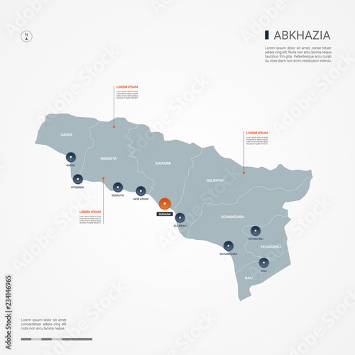 Abkhazia map with borders, cities, capital and administrative divisions. Infographic vector map. Abkhazia map with borders, cities, capital and administrative divisions. Infographic vector map. Editab
