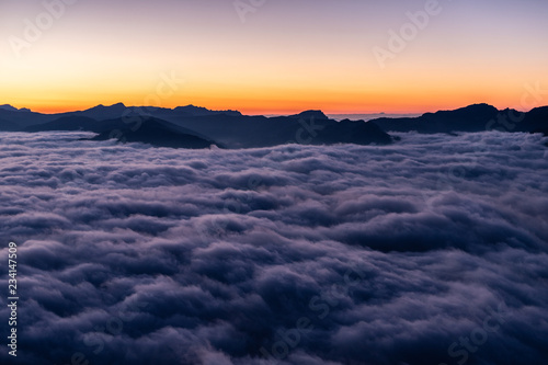 Sunset over sea of fog