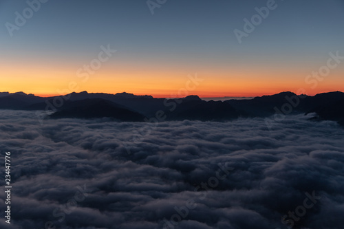 Sunset over sea of fog