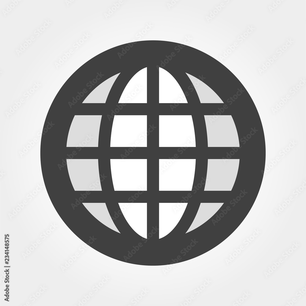Globe icon with shadow on a gray background. Vector illustration Globe icon with shadow on a gray background. Vector illustration