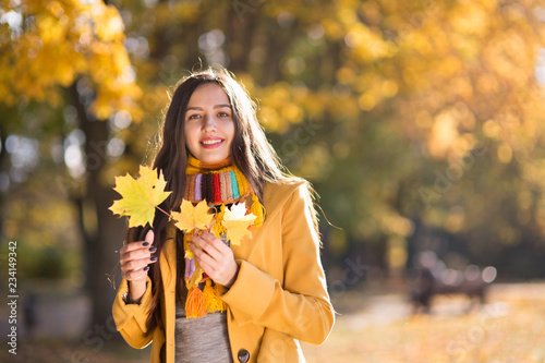 Beautiful  woman in the autumn park
