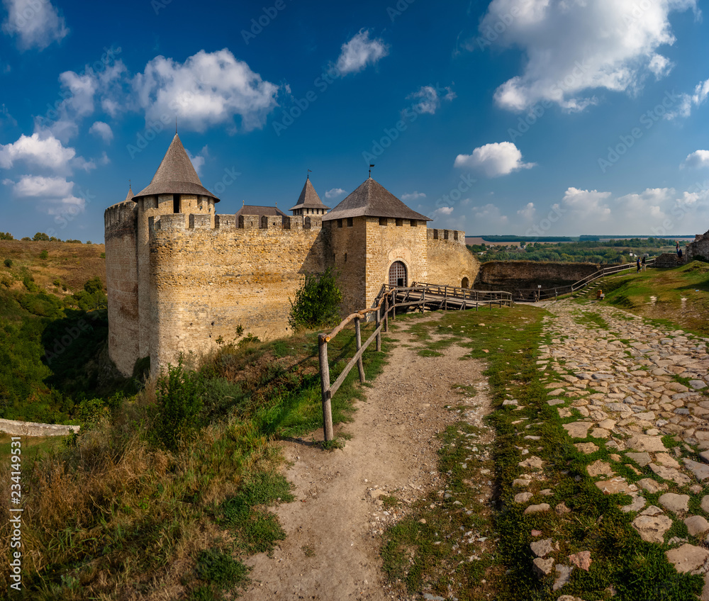 Khotyn fortress on a sunny day. Ukraine.
