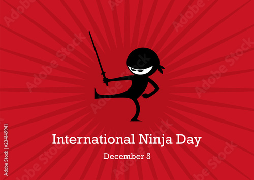 International Ninja Day vector. Ninja cartoon character. Ninja isolated on a red background. Ninja with sword