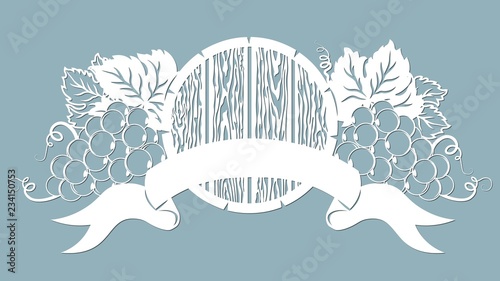 Template for laser cutting, plotter, and silkscreen printing. Vine. Grape. Wine barrel.