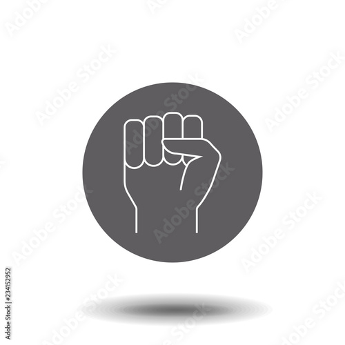 Black flat simple icon style line art. Outline symbol with stylized image of a gesture hand of a human fist to the top.
