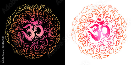 Ohm lettering composition set in pink and orange  colors