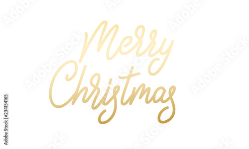 Merry Christmas. Xmas gold calligraphy lettering label.