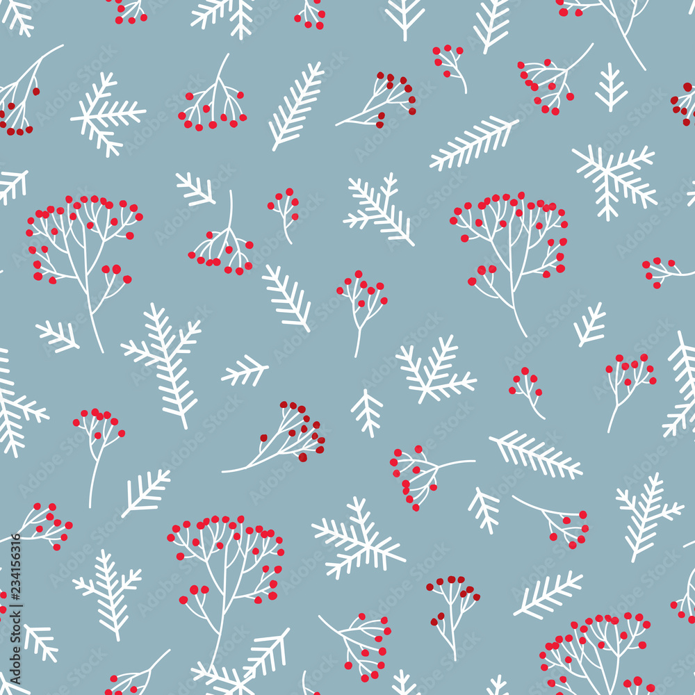 Christmas floral seamless pattern. Winter nature background.
