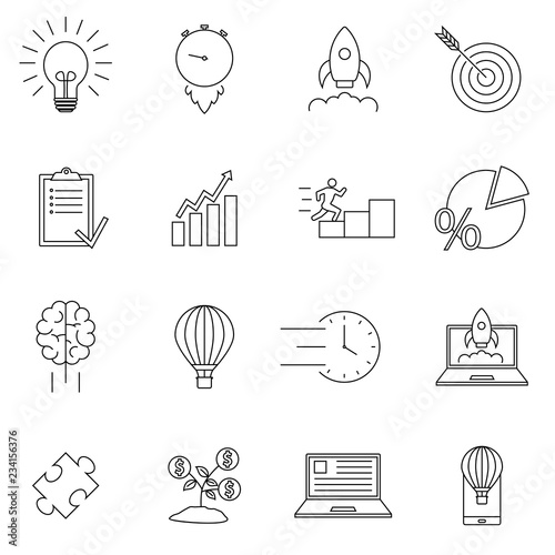 Linear startup icons set. Universal startup icon to use in web and mobile UI.
