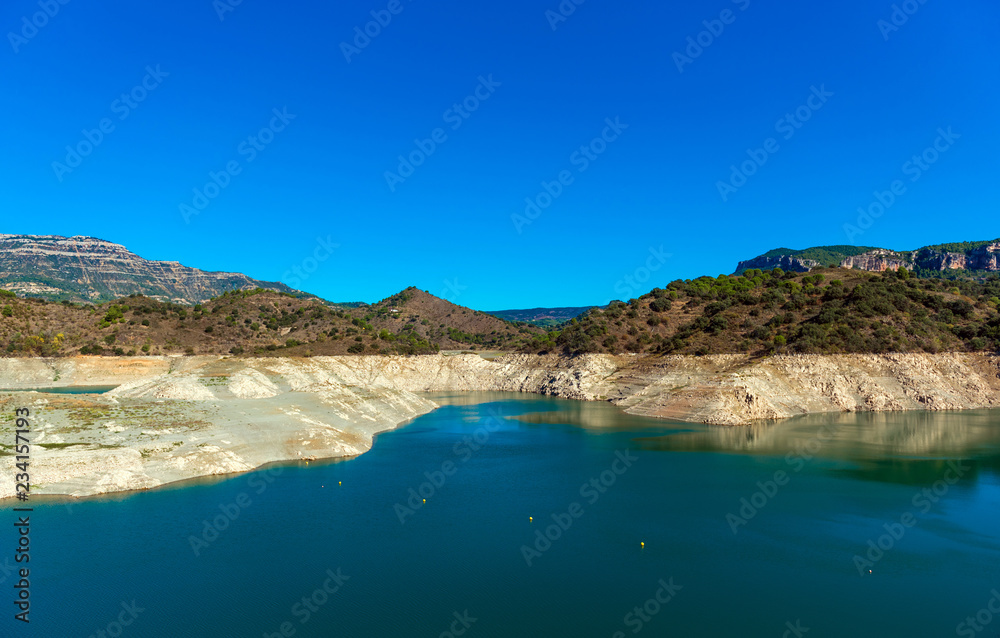 Reservoir Pantano De Siurana, Tarragona, Spain. Copy space for text.