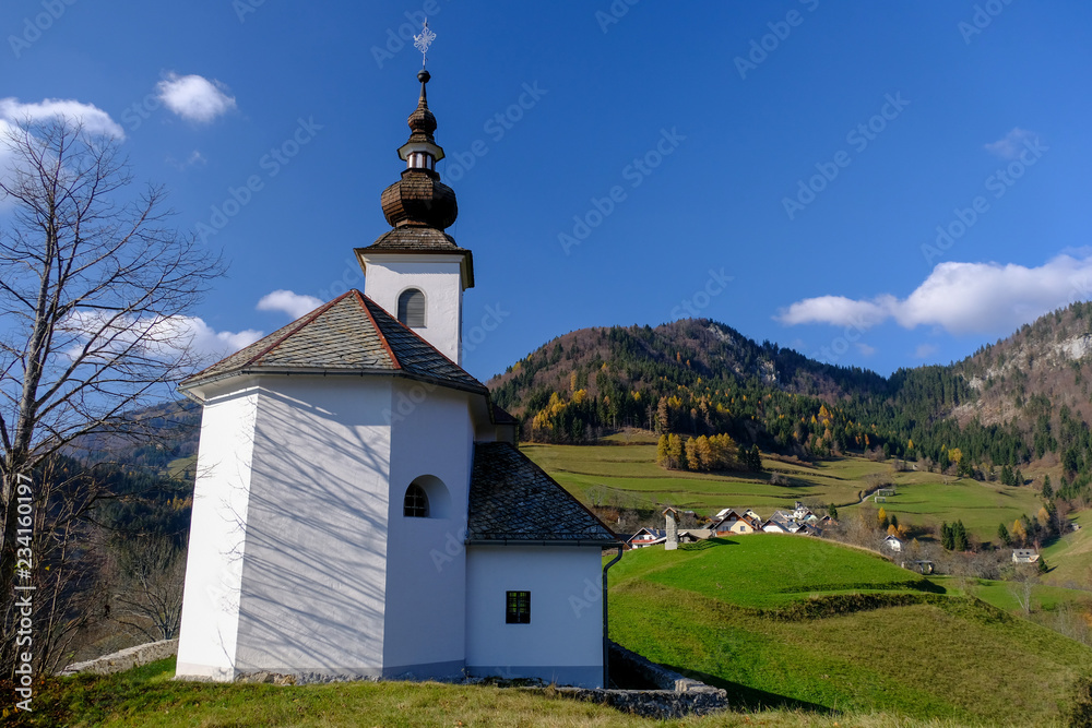 Spodnje Danje village in autumn in Slovenia