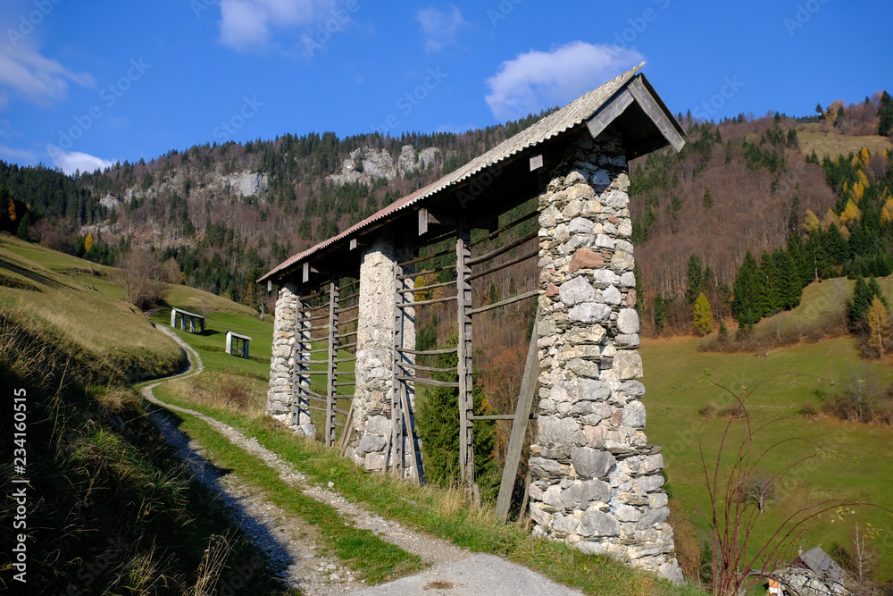 Hayrack in Danje village in Slovenia