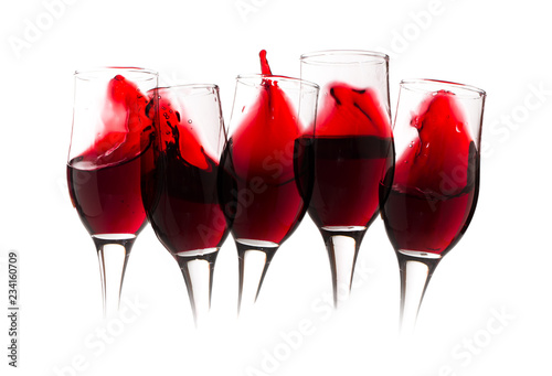 Wine card template. Set of goblet with red wine splashes