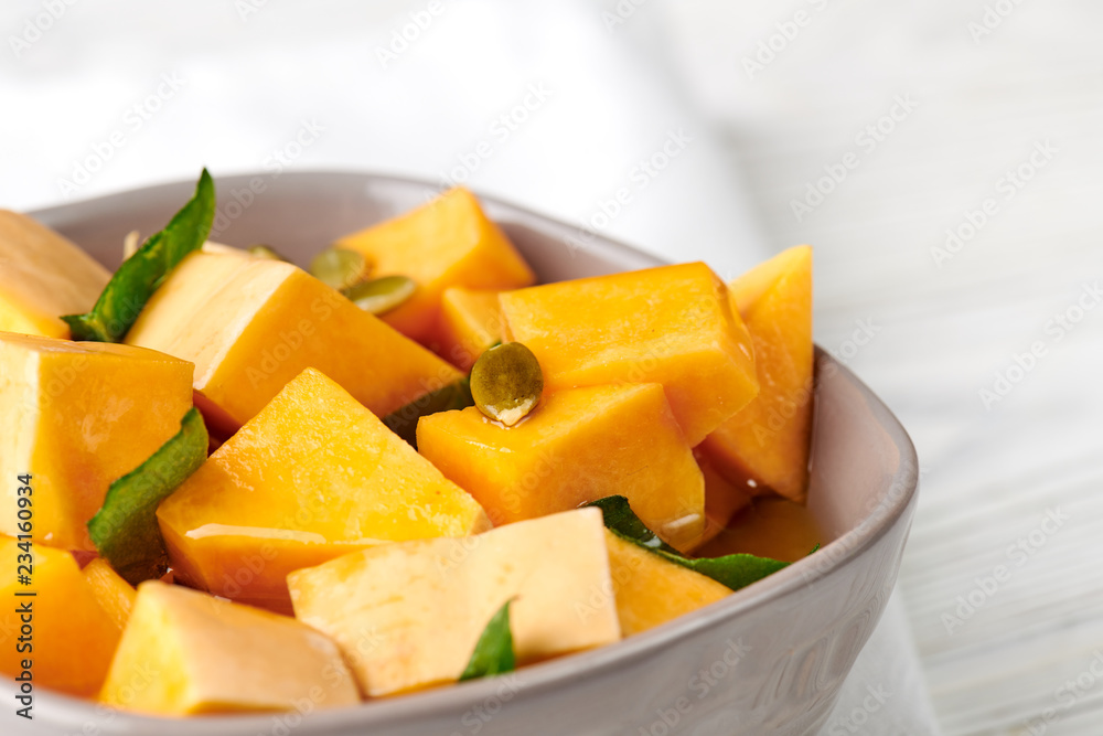 pumpkin salad on white background, healthy