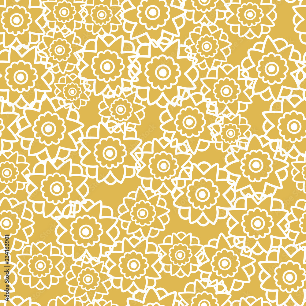 Vector Seamless pattern with retro flowers yellow texture