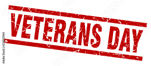 square grunge red veterans day stamp