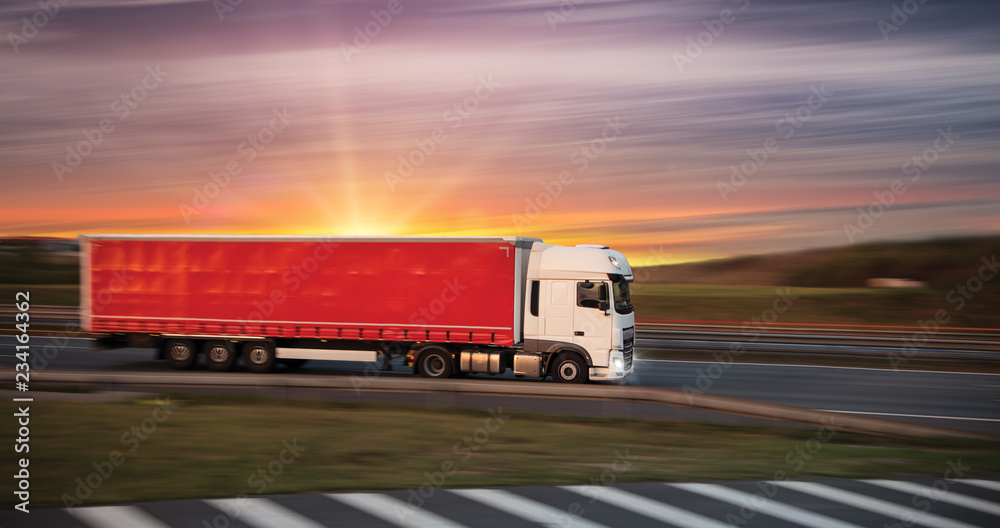 Truck with container on road, cargo transportation concept. Truck with container on road, cargo transportation concept.