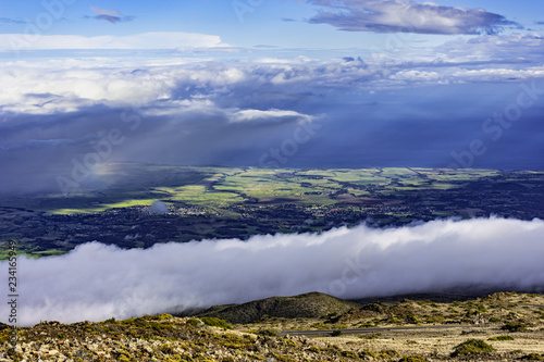 View of upcountry Maui from Haleakala Crater In Haleakala National Park Maui Hawaii USA